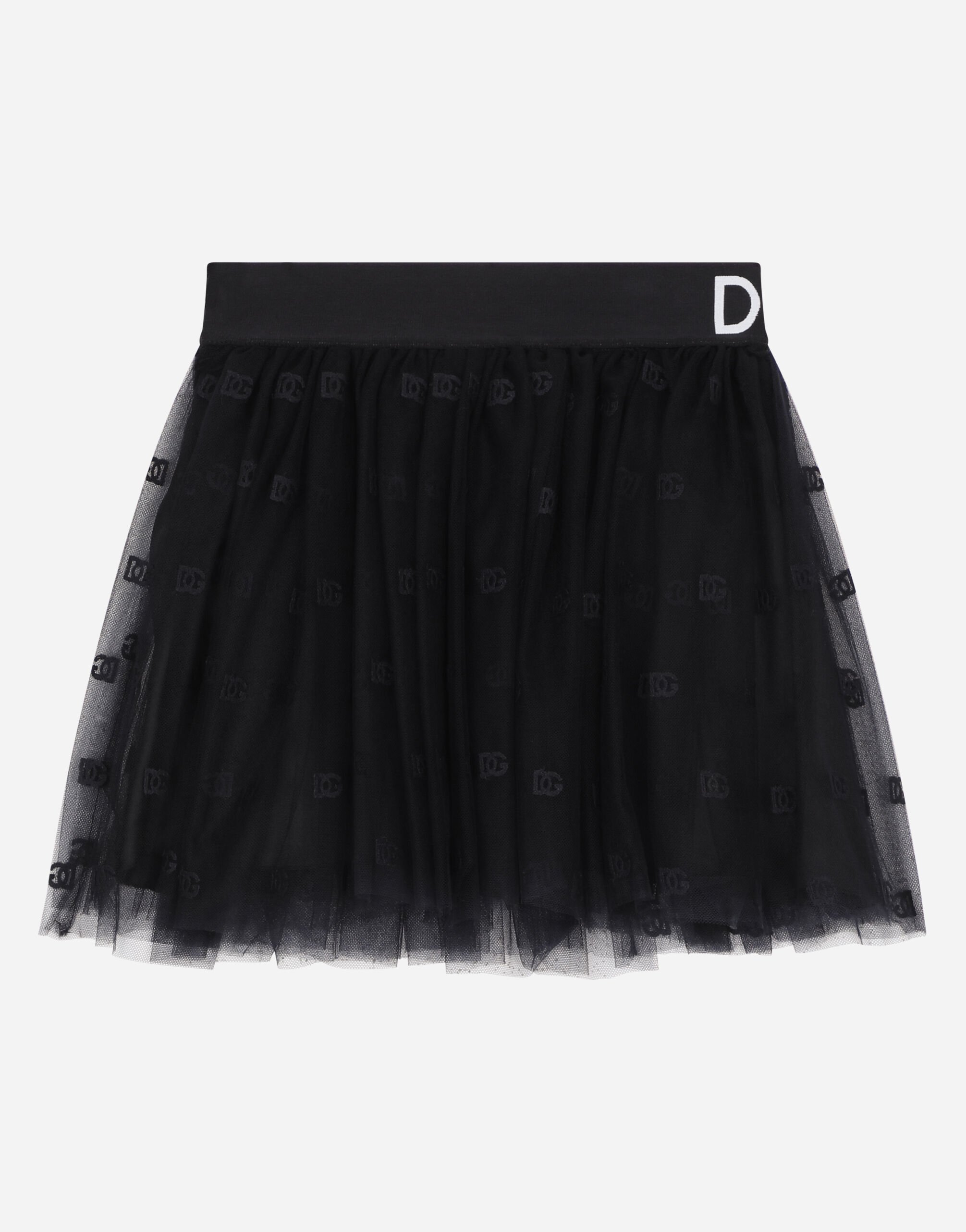 Mini gonna in tulle multistrato con elastico logato in Blue da Bambina Dolce Gabbana