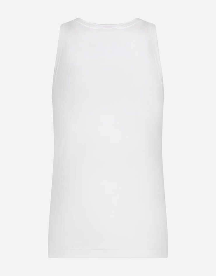 Dolce & Gabbana Two-way stretch cotton tank top with logo label Weiss M8E96JFUEB0