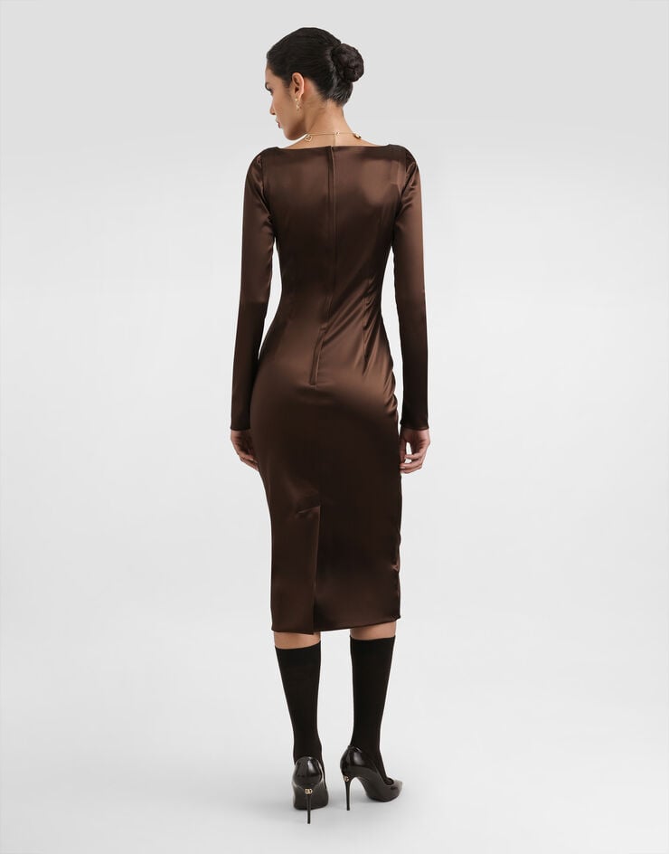 Dolce & Gabbana Dress in stretch satin Brown F6TYGTFURAD