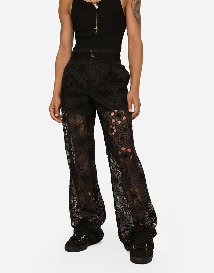 Dolce & Gabbana Tailored stretch broderie anglaise pants Black GVJ5HTHLMT3