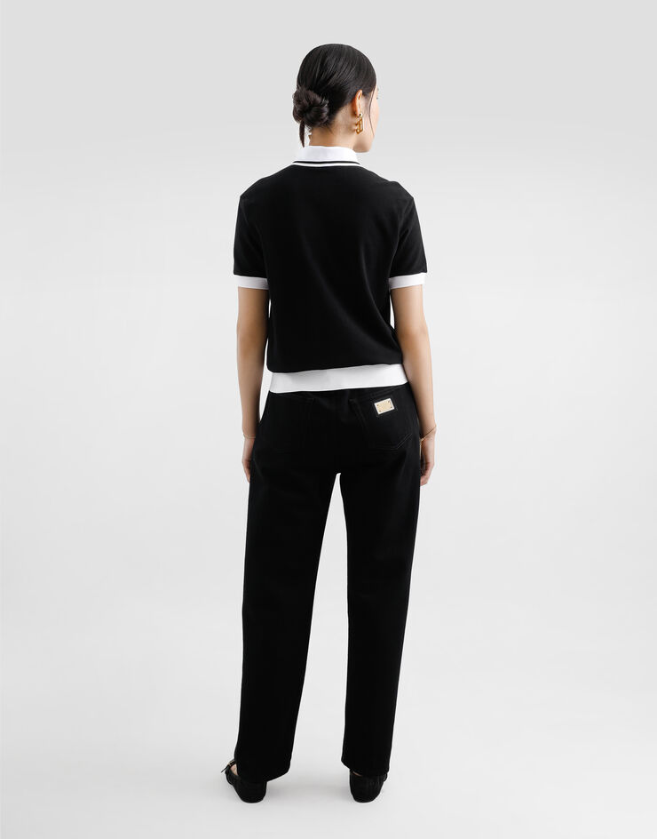 Dolce & Gabbana Polo corto de piqué de algodón con logotipo DG bordado Negro F8V33ZGDCYF