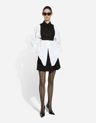 Dolce & Gabbana Bluse aus Baumwolle mit kontrastierendem Plastron Weiss F5S46ZFU5T9