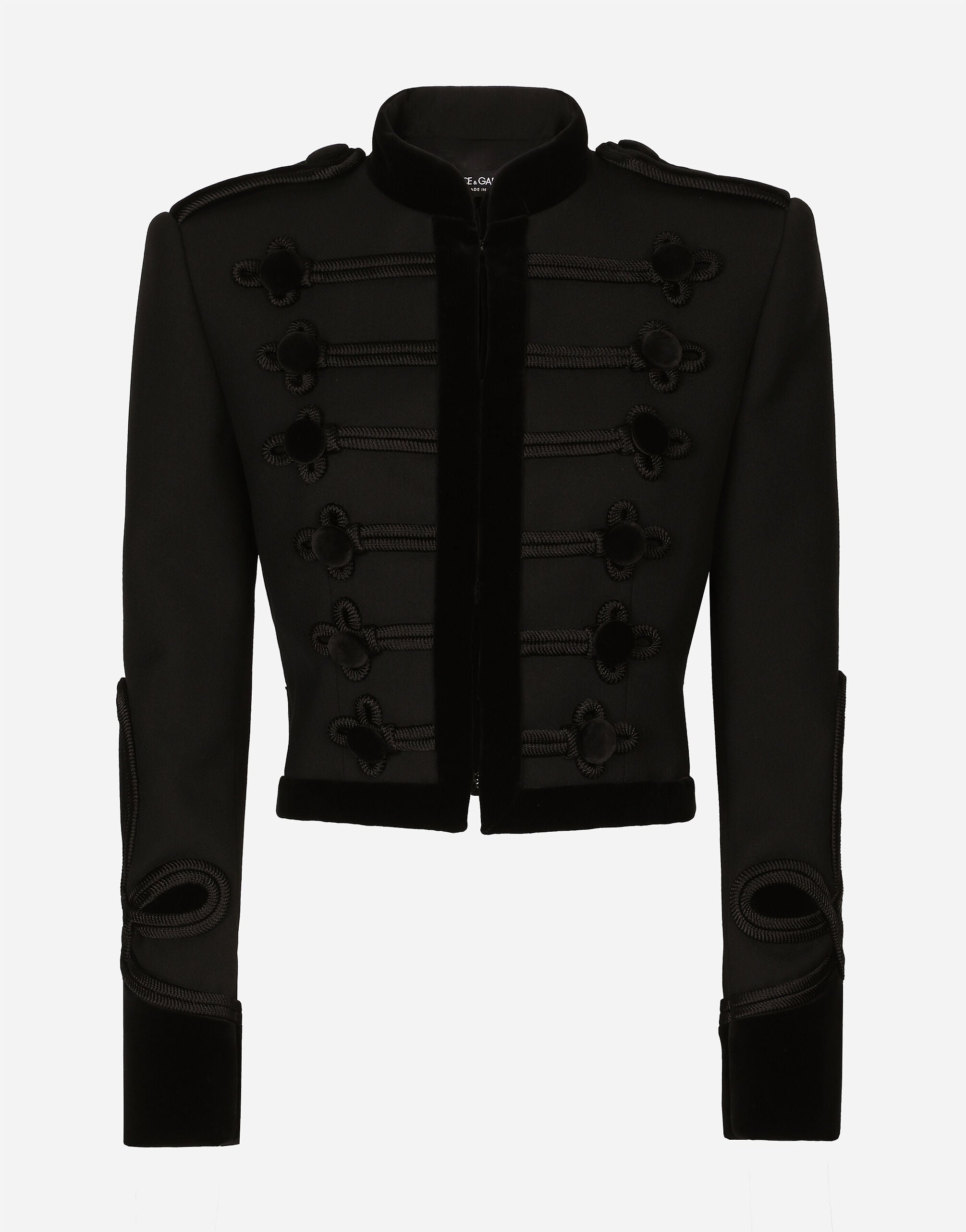 Double wool gabardine tailcoat with epaulets in Black for Women