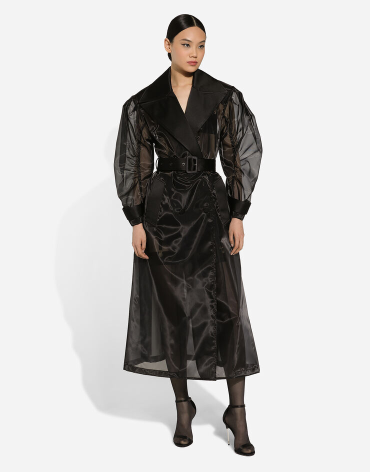 Dolce & Gabbana Technical organza trench coat with gathered sleeves Black F0D1OTFUMG9