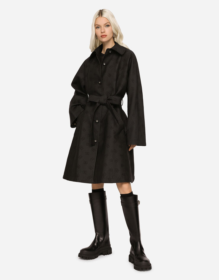 Dolce & Gabbana Belted jacquard coat with DG logo Black F0C3RTFJTBP