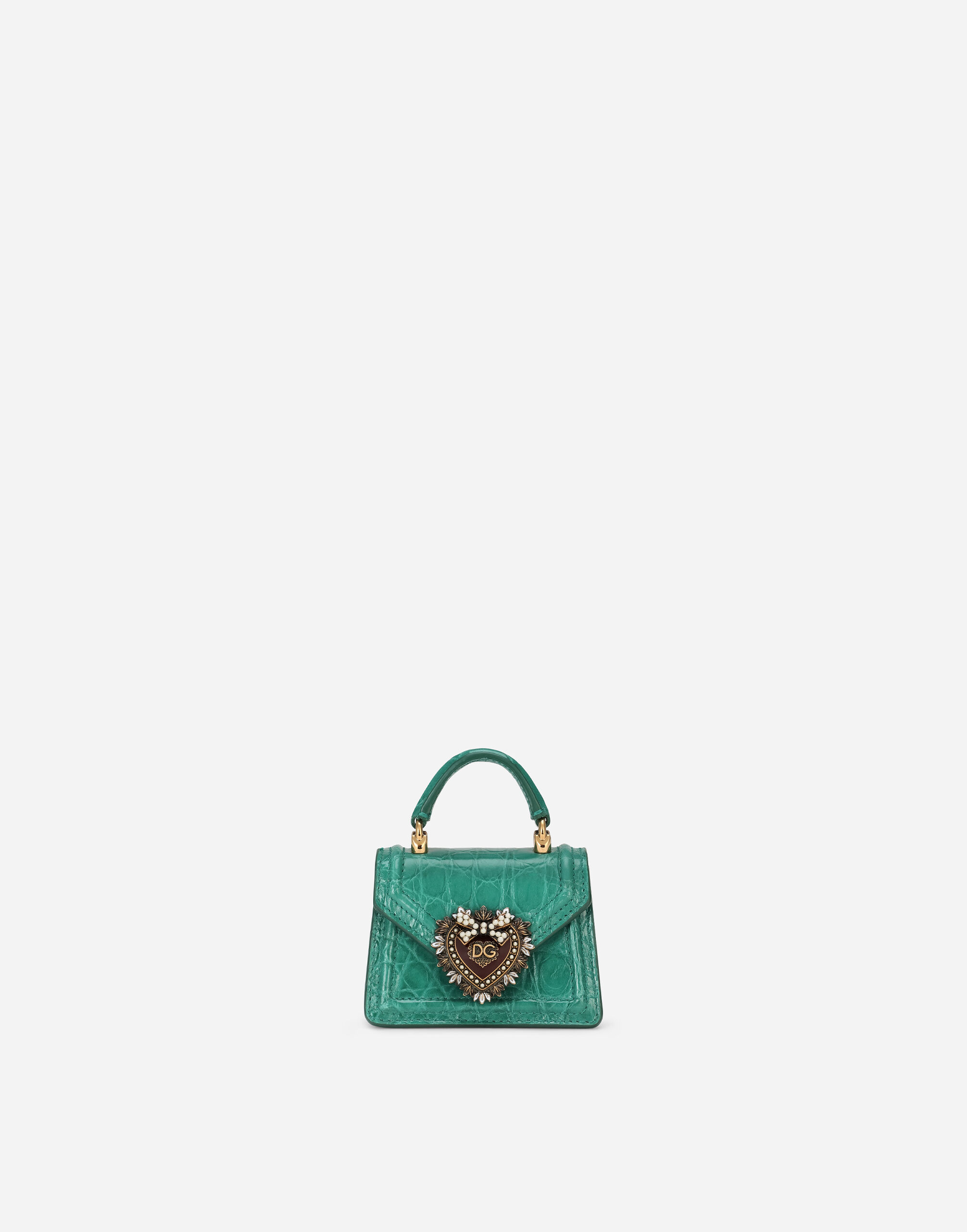 Devotion micro bag in crocodile flank leather in GREEN for Women Dolce Gabbana