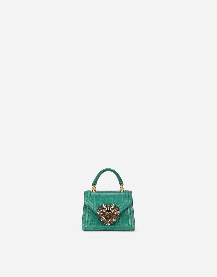 Dolce & Gabbana Devotion micro bag in crocodile flank leather GREEN BI1400A2V87