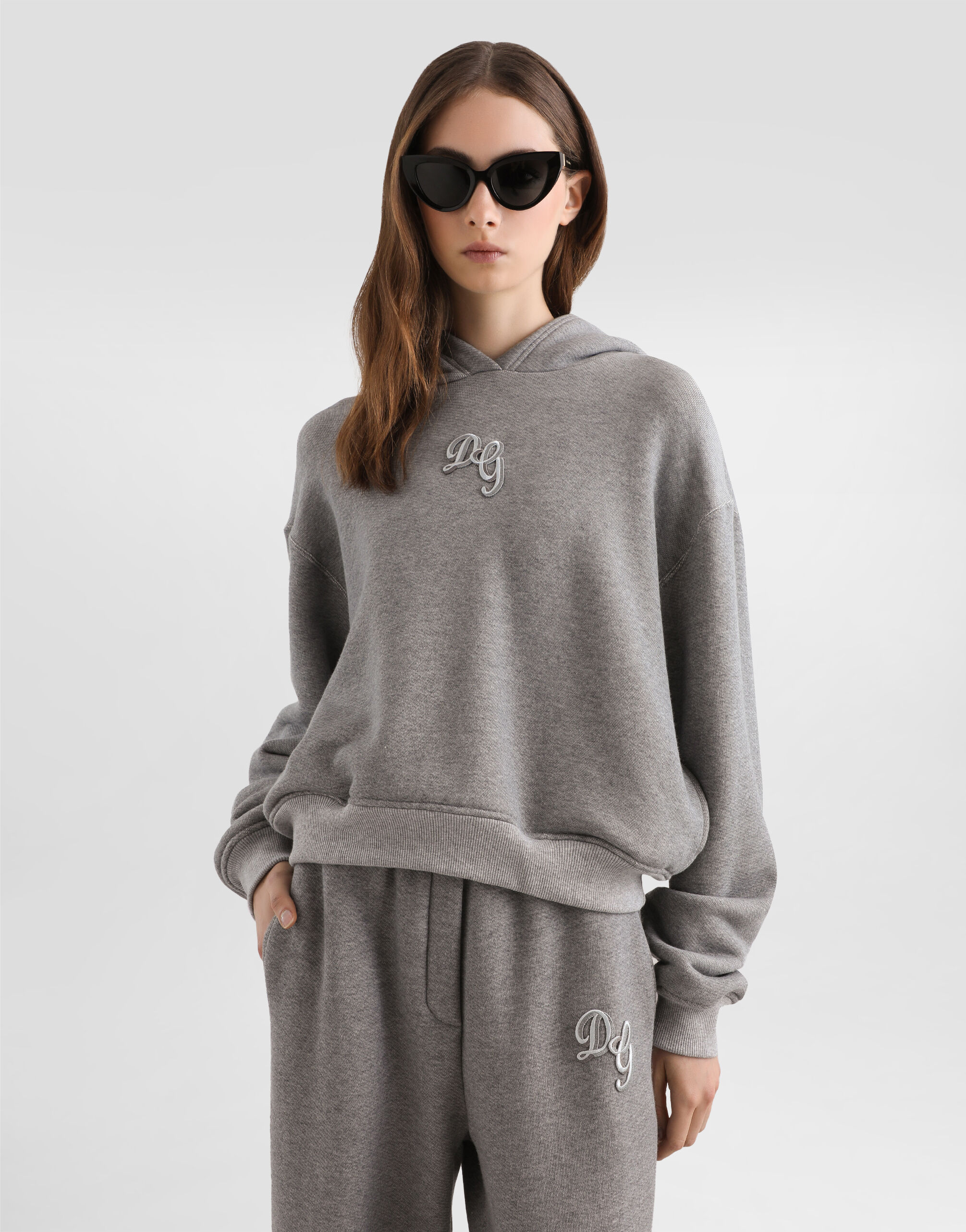 Fleece hoodie with embroidery in Grey for Women | Dolce&Gabbana® US