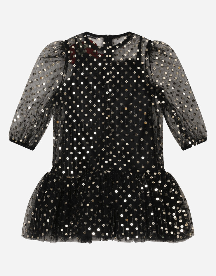 Dolce & Gabbana Robe en tulle avec paillettes brodées Noir L53DQ6G7K2Q