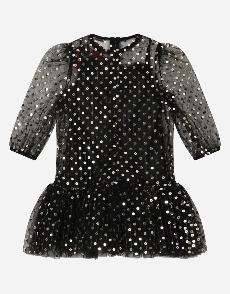 Dolce & Gabbana Abito in tulle ricamato in paillettes Nero L53DQ6G7K2Q