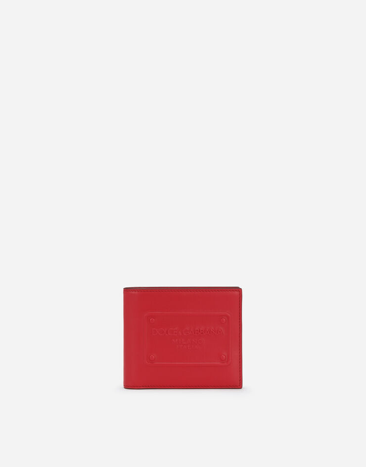 Dolce & Gabbana Cartera plegable en piel de becerro con logotipo en relieve Rojo BP1321AG218