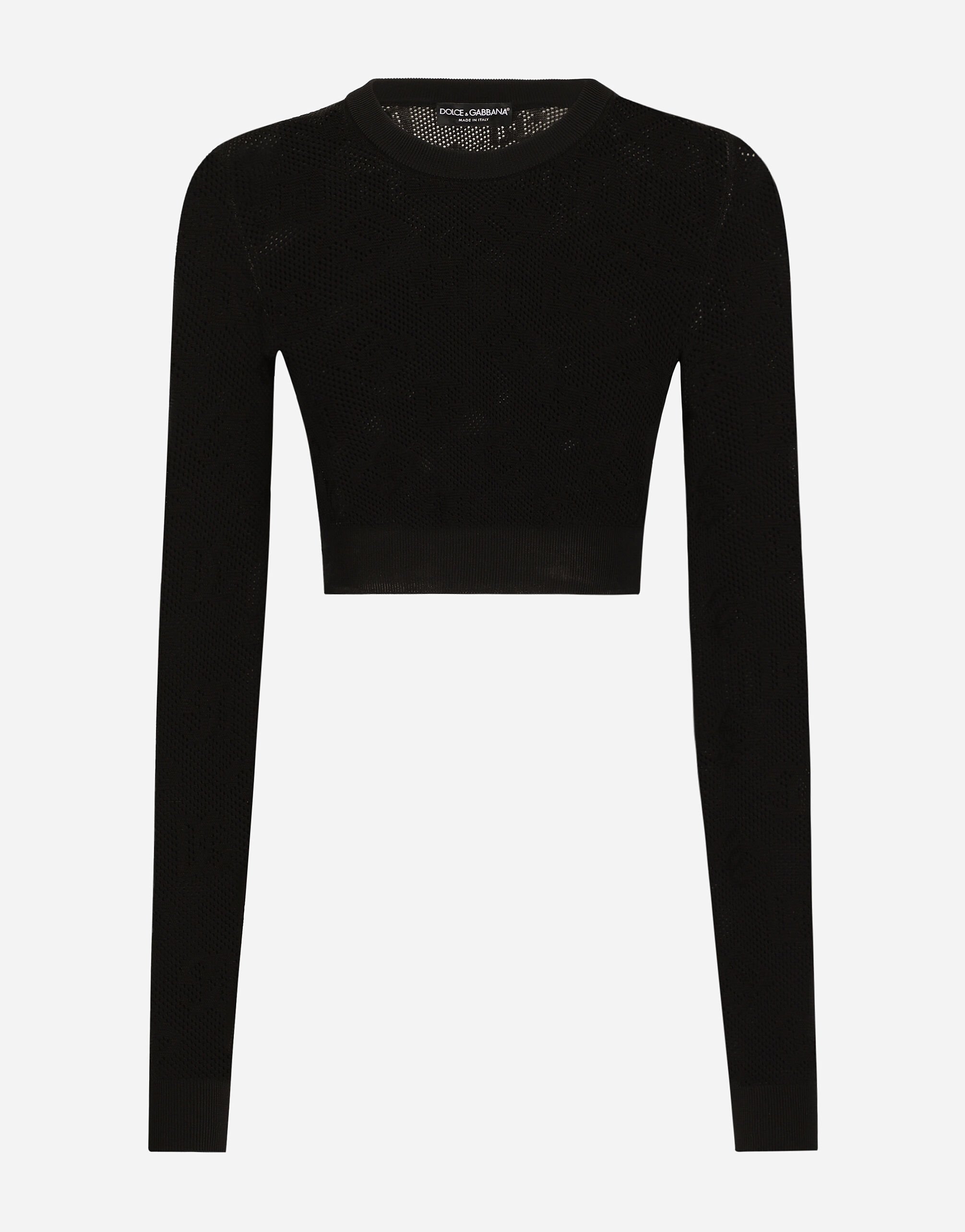 Dolce & Gabbana Cropped mesh-stitch viscose sweater with jacquard DG logo Print FXX06TJCVYK