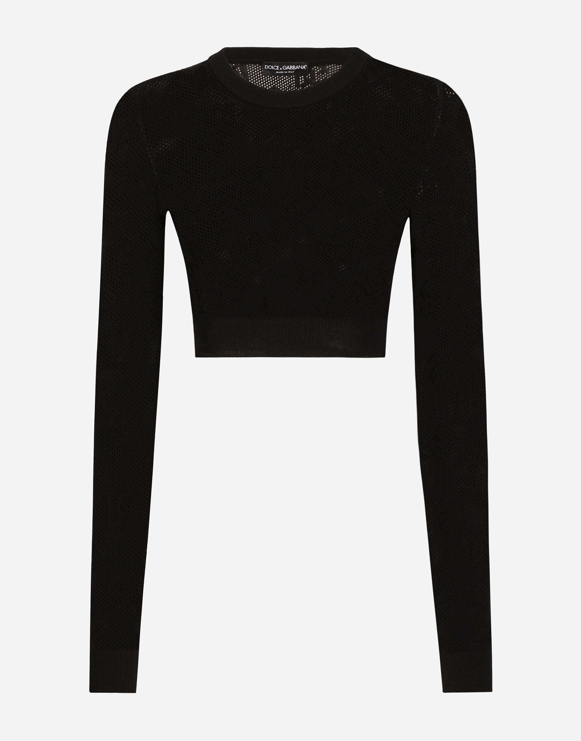 Cropped mesh-stitch viscose sweater with jacquard DG logo in