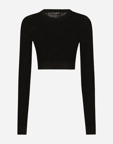 Dolce & Gabbana Cropped mesh-stitch viscose sweater with jacquard DG logo Print FXX31TJBSJF