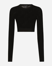 Dolce & Gabbana Cropped mesh-stitch viscose sweater with jacquard DG logo Black FXV15ZJFMBC