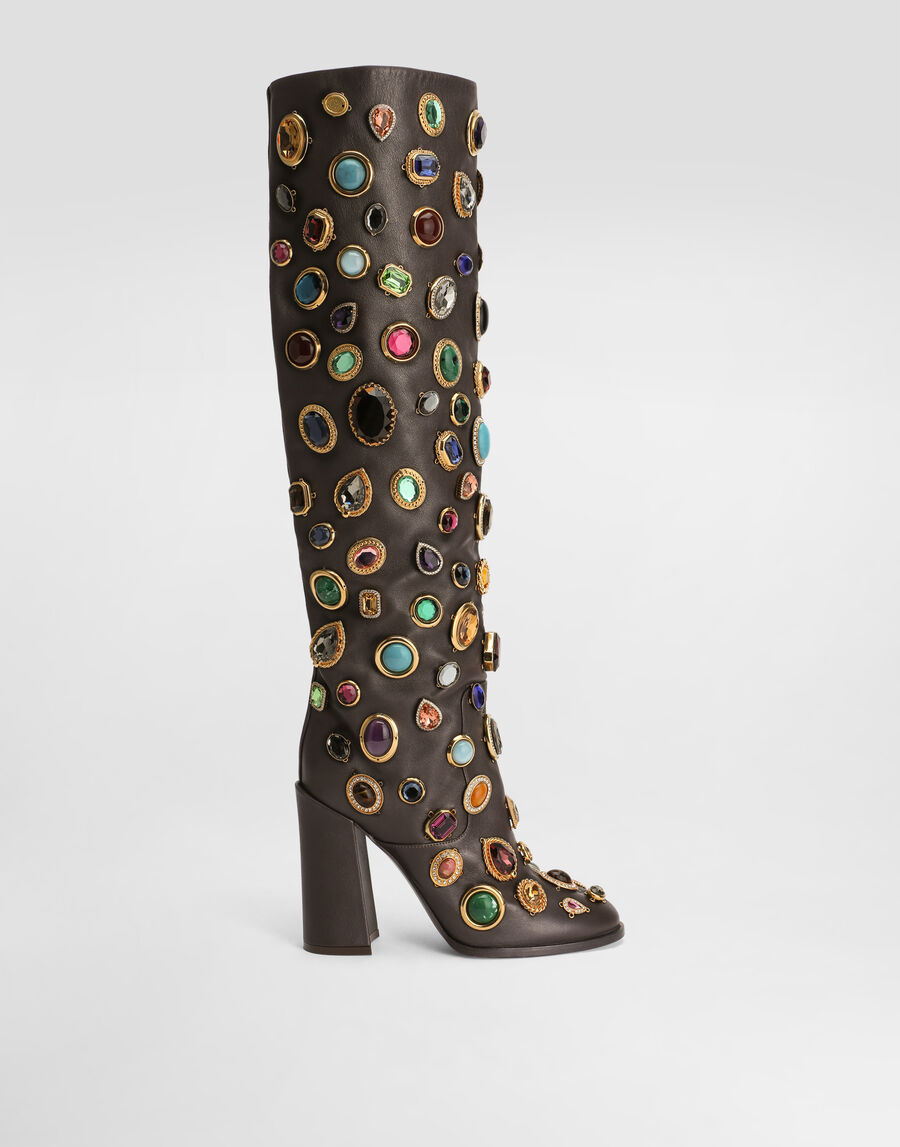 Calfskin boots with stone embroidery