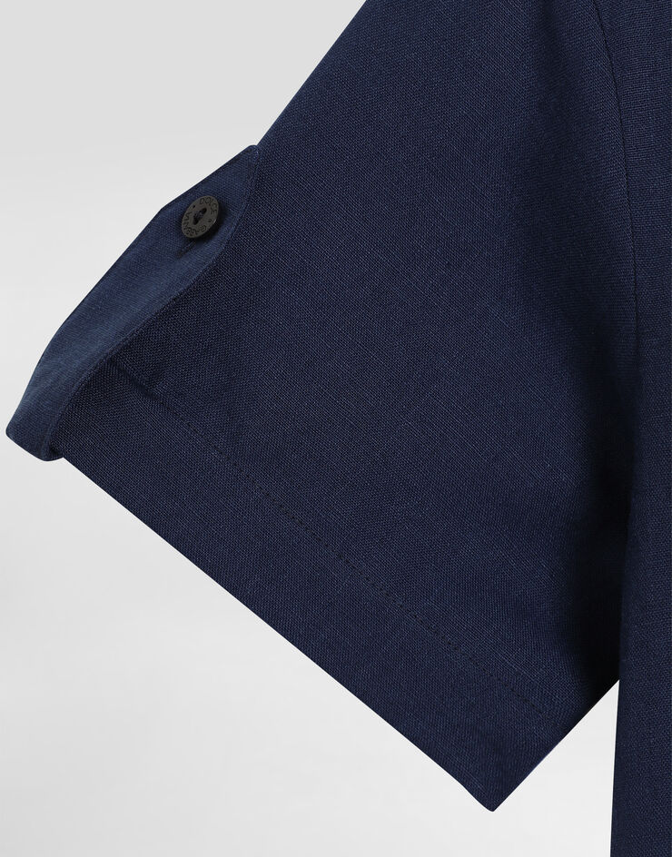 Dolce & Gabbana Non-stretch linen shirt with Dolce&Gabbana logo Blue L44S25FU4GI