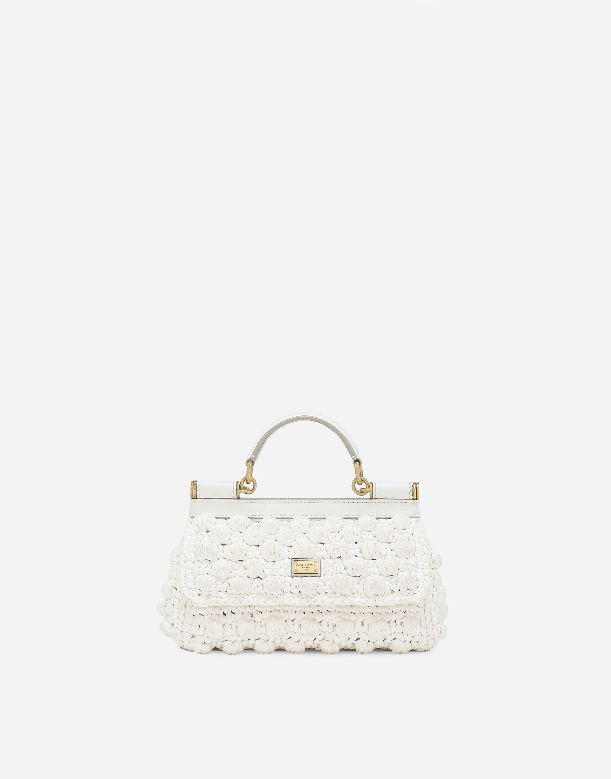 Borsa Sicily piccola in uncinetto rafia in Bianco da Donna Dolce Gabbana