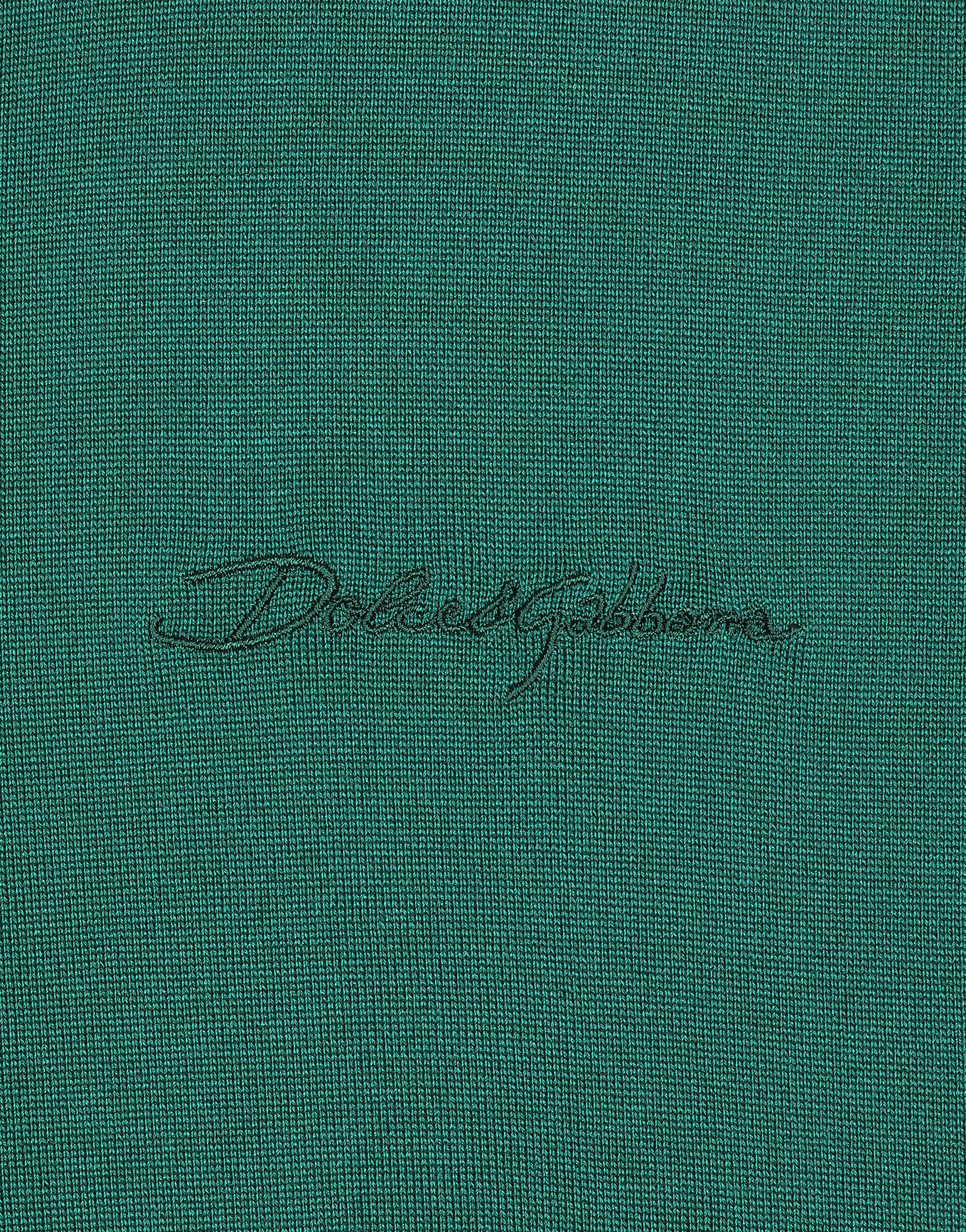 Round-neck silk sweater with Dolce&Gabbana logo in Green for Round-neck silk sweater with Dolce&Gabbana logo in Green for