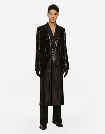 Dolce&Gabbana Sequined double-breasted coat Black G040XTFLGAF