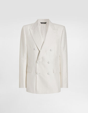 Dolce & Gabbana Double-breasted sicilia light jacquard jacket with micro pattern White G2TV8THJMQY