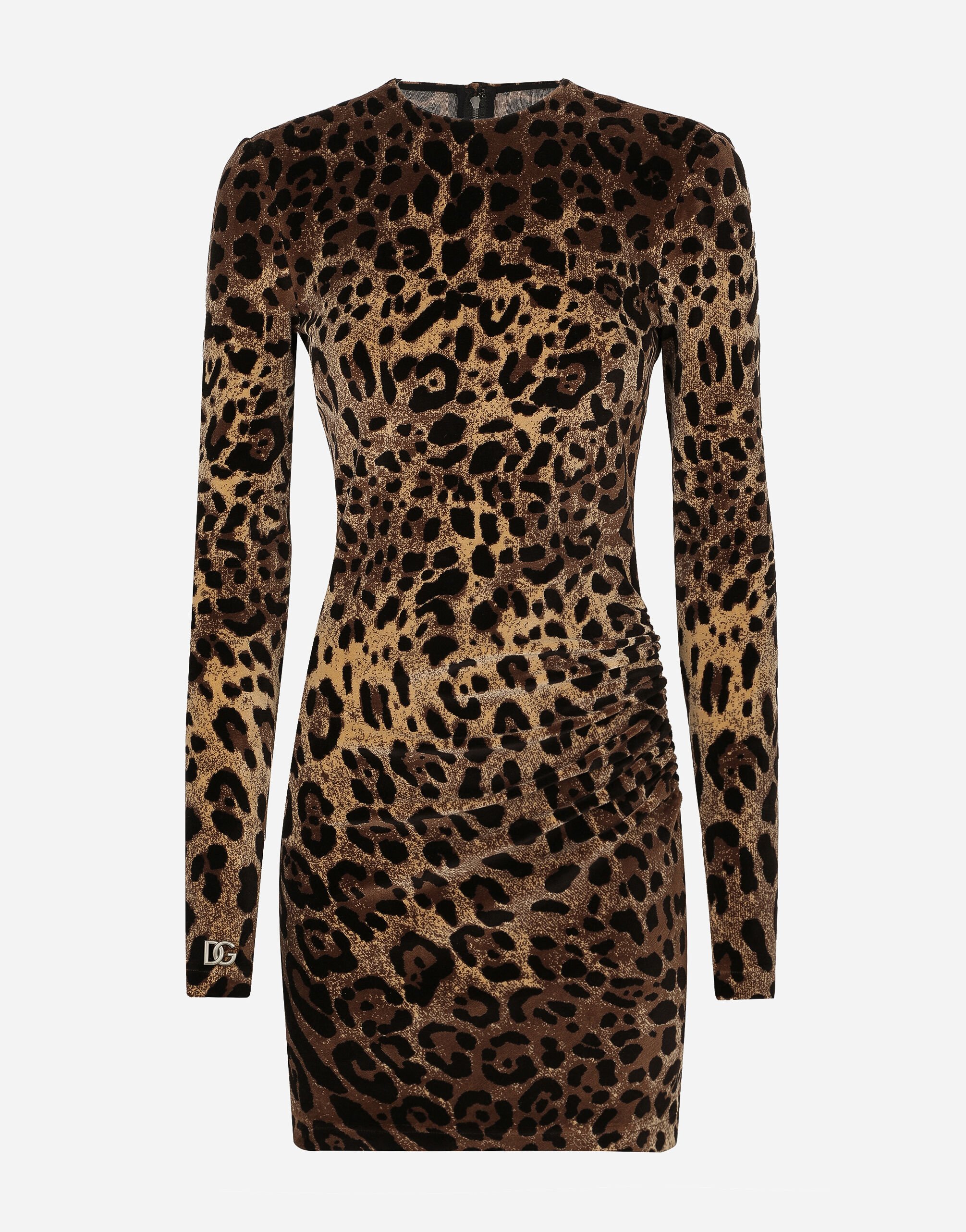 Dolce & Gabbana Short chenille jacquard dress with DG logo Animal Print BB6498AM568