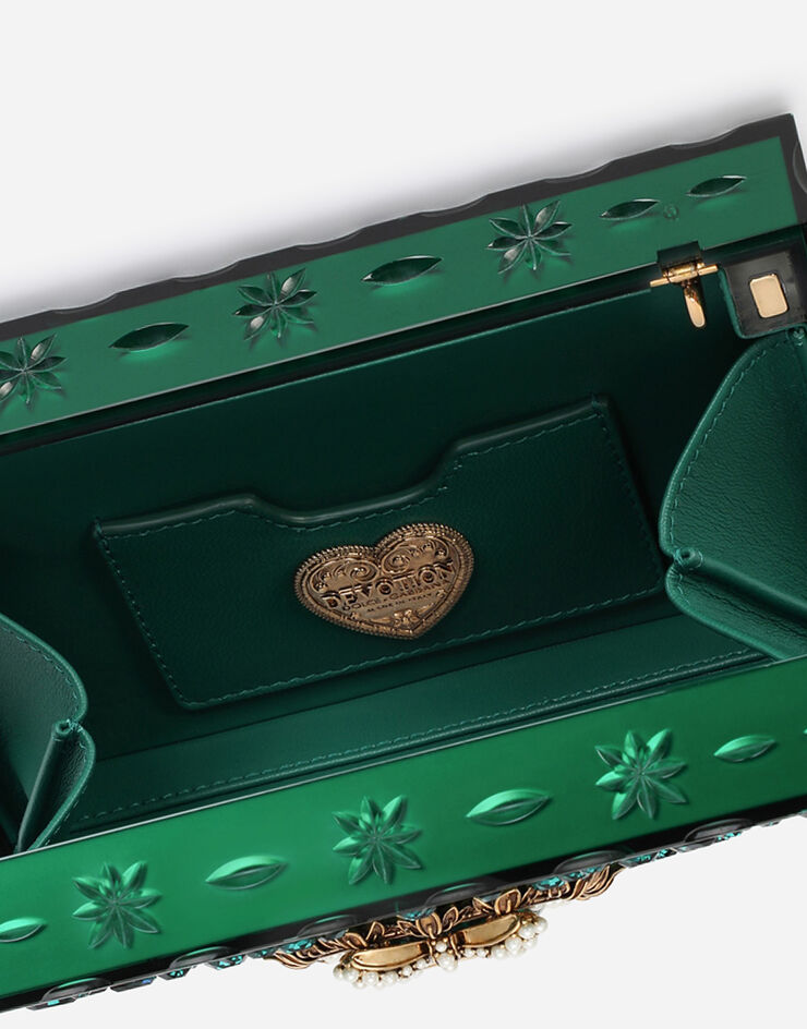 Dolce & Gabbana Devotion box bag in transparent plexiglass with rhinestone embellishment Green BB6941AW988