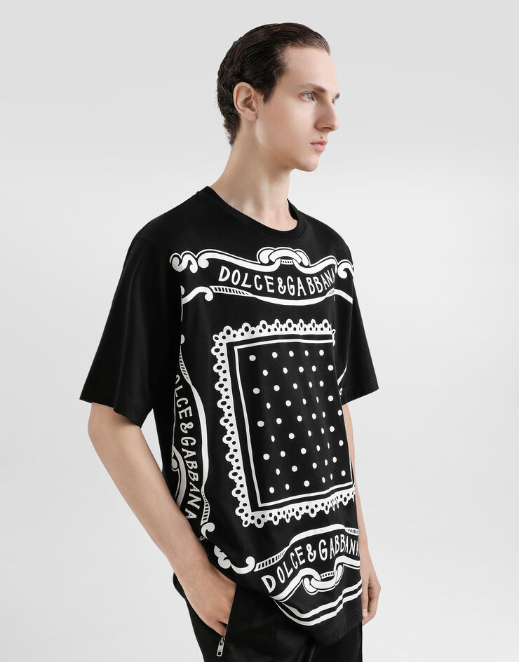 Dolce & Gabbana Camiseta de algodón con estampado Bandana Negro G8PN9TG7N8O