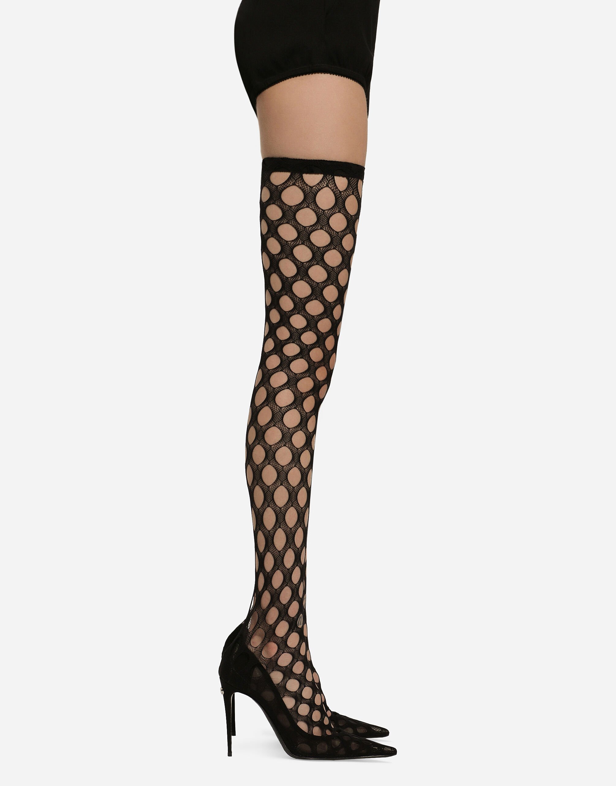 Dolce&Gabbana Overknee-Stiefel aus elastischem Netzgewebe Schwarz CU1067AQ513