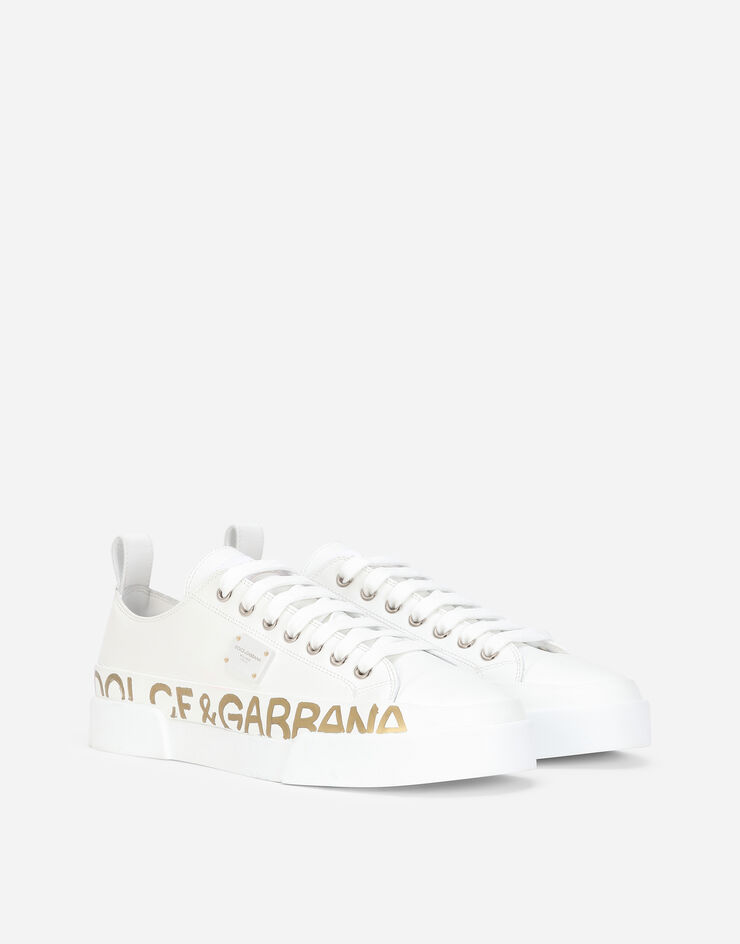 Dolce & Gabbana Calfskin Portofino light sneakers with logo-detailed plate and logo print White CK1886AO515