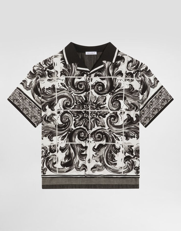 Dolce & Gabbana Kurzarmhemd aus Denim mit Majolika-Print Mehrfarbig L43S81LDD19