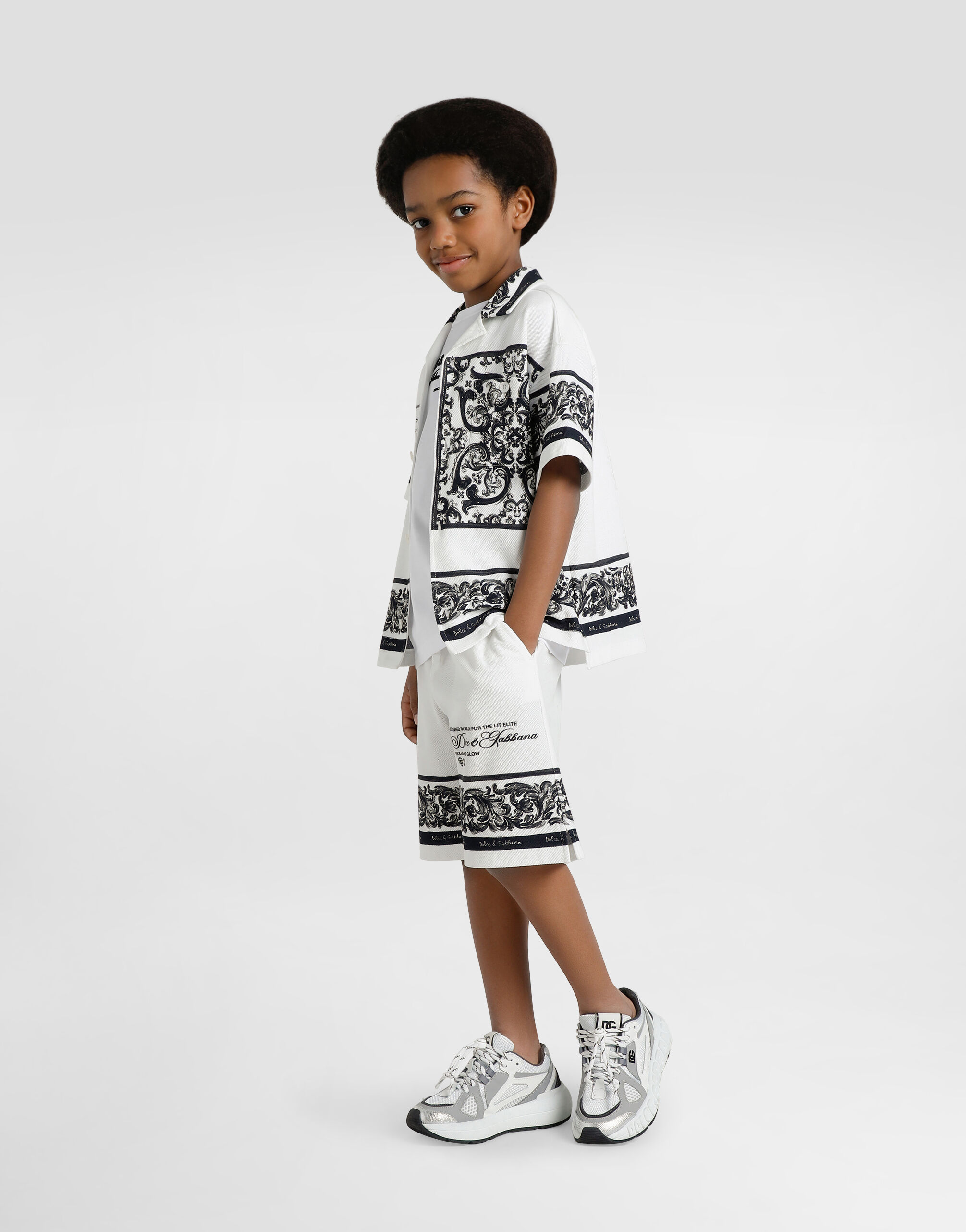 Majolica-print double piqué shirt in Multicolor for Boys