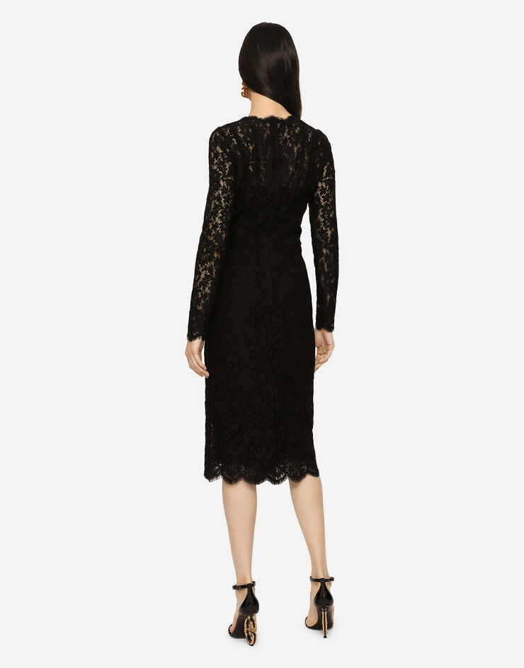 Dolce & Gabbana Long-sleeved calf-length dress in cordonetto lace ブラック F6H0YTFLM33