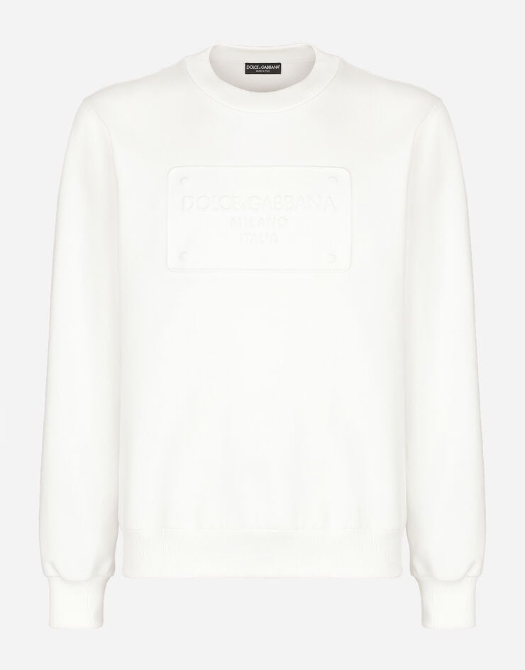 Dolce & Gabbana Sweatshirt Jersey mit geprägtem DG-Logo Weiss G9OW6ZG7C7X