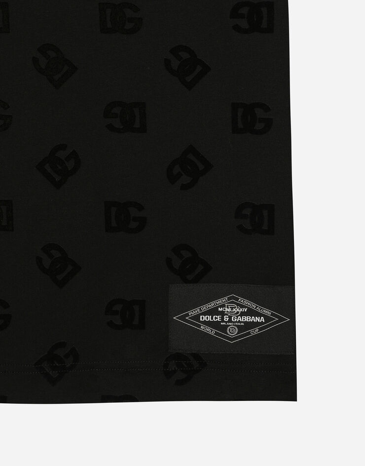 Dolce & Gabbana Cotton T-shirt with all-over flocked DG print Black G8PT1TG7NWE