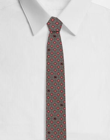 Dolce & Gabbana Silk jacquard tie with micro-designs and DG logo Multicolor GT149EG0WU1