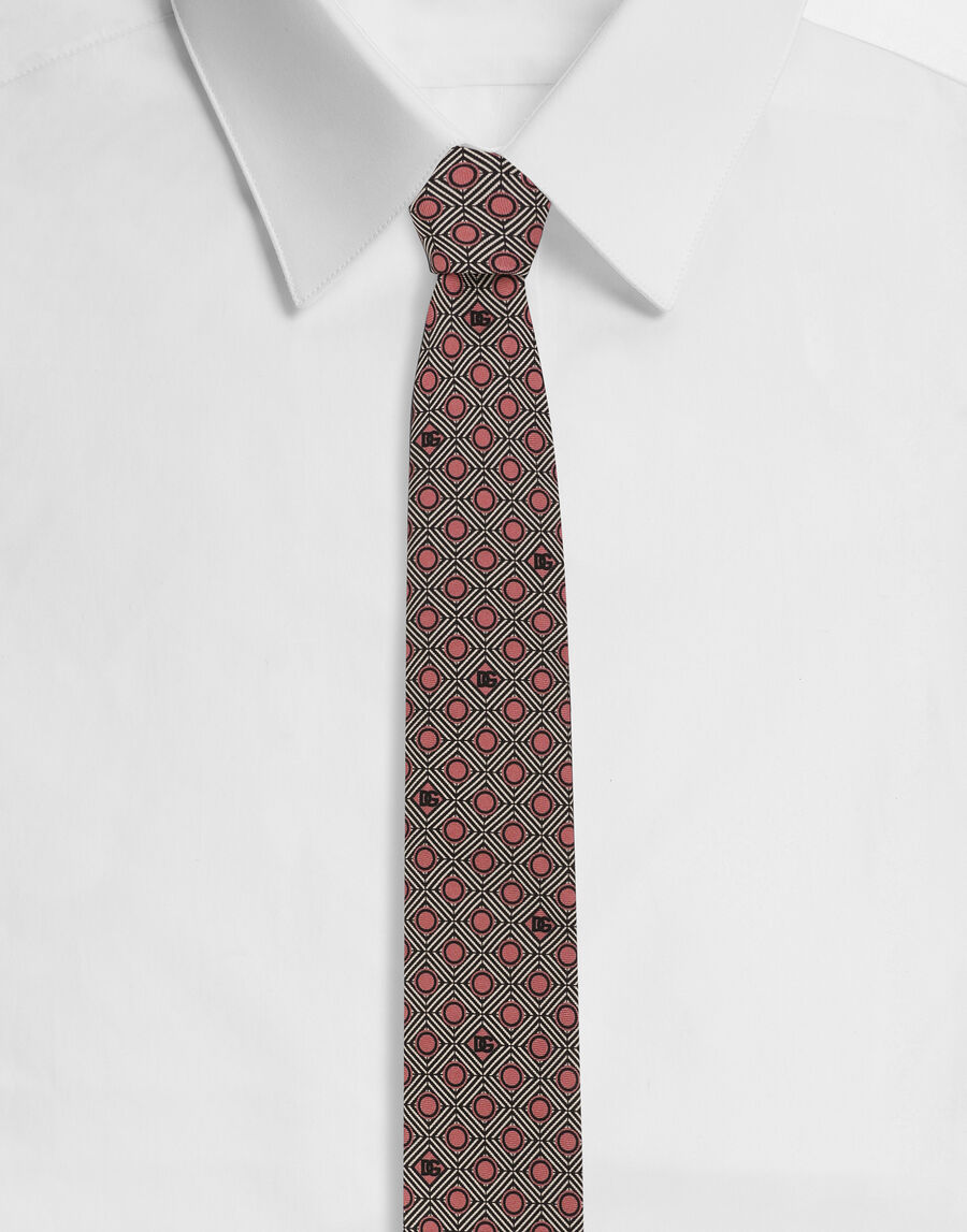Silk jacquard tie with micro-designs and DG logo