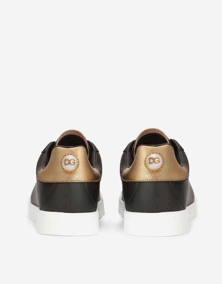 Dolce & Gabbana Calfskin nappa Portofino sneakers with lettering Black/Gold CK1602AN298