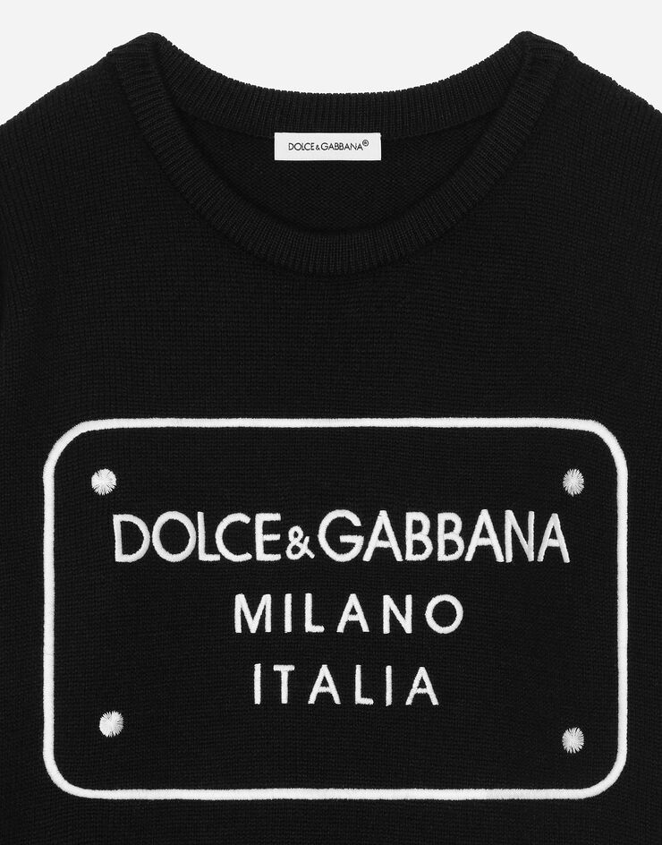 Dolce & Gabbana Pullover in lana con placca logata Nero L4KWE2JCVU9