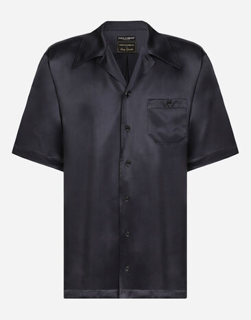 Dolce&Gabbana Silk satin Hawaiian shirt with metal DG logo Grey G5LE5TFU1AU