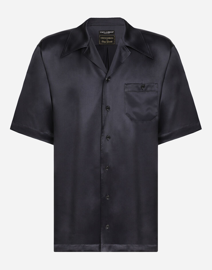 Dolce & Gabbana Silk satin Hawaiian shirt with metal DG logo Grey I5956MFU1AU