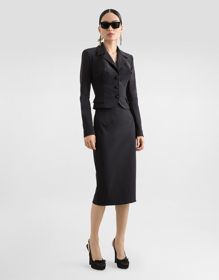 Dolce & Gabbana Longuetteschlauchrock aus technischem Cady Schwarz F4C5TTFUUC7
