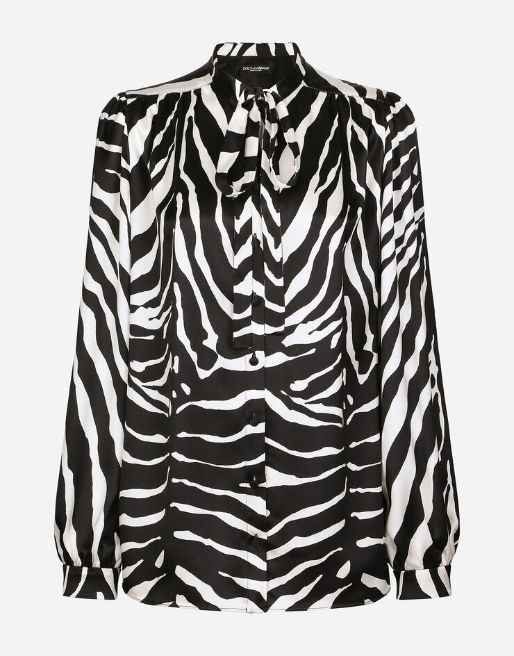 Dolce & Gabbana Camicia in raso stampa zebra con sciarpina Multicolore F5P92TIS1NV