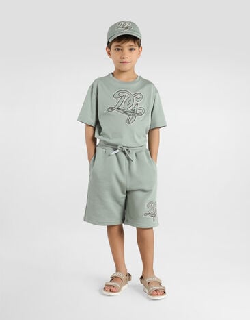 Dolce & Gabbana Fleece bermuda shorts with DG canvas embroidery Green L4JQXBG7PRP