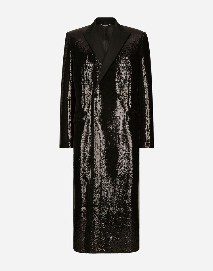 Dolce&Gabbana Sequined double-breasted coat Black G040XTFLGAF