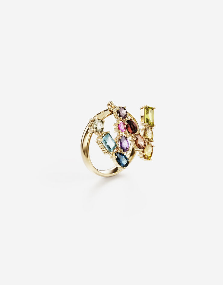 Dolce & Gabbana Кольцо Rainbow alphabet W из желтого золота с разноцветными драгоценными камнями ЗОЛОТОЙ WRMR1GWMIXW