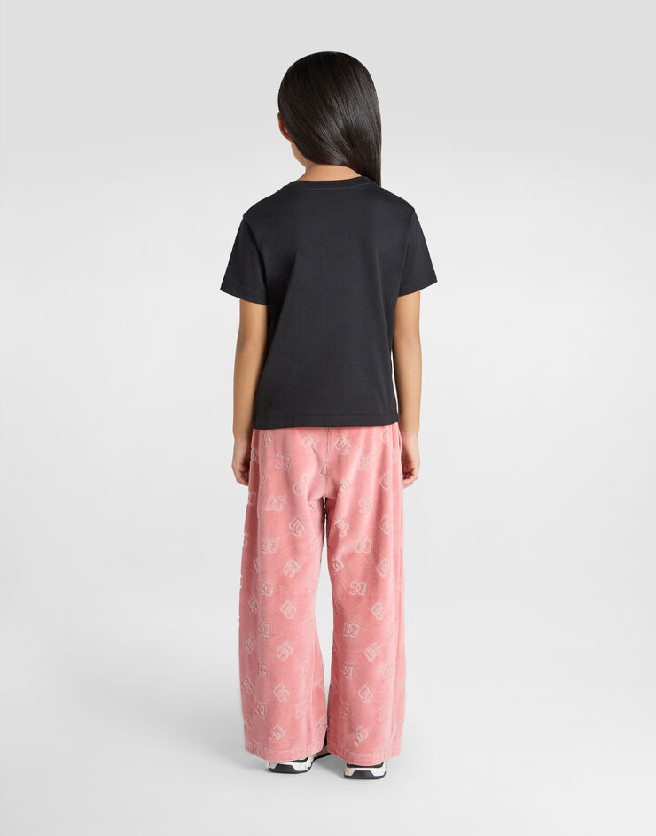 Dolce & Gabbana Chenille jogging pants with jacquard DG logo Pink L5JPF8FJ7DL
