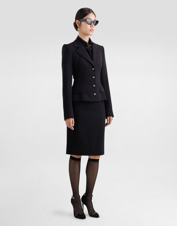 Dolce & Gabbana Wool midi pencil skirt with DG logo Black F4C2CTGDCSX