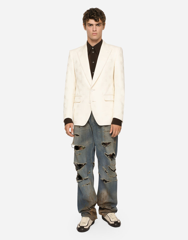Dolce & Gabbana Chaqueta Sicilia de botonadura sencilla en jacquard de algodón con DG Blanco G2QU6TFJ6B4