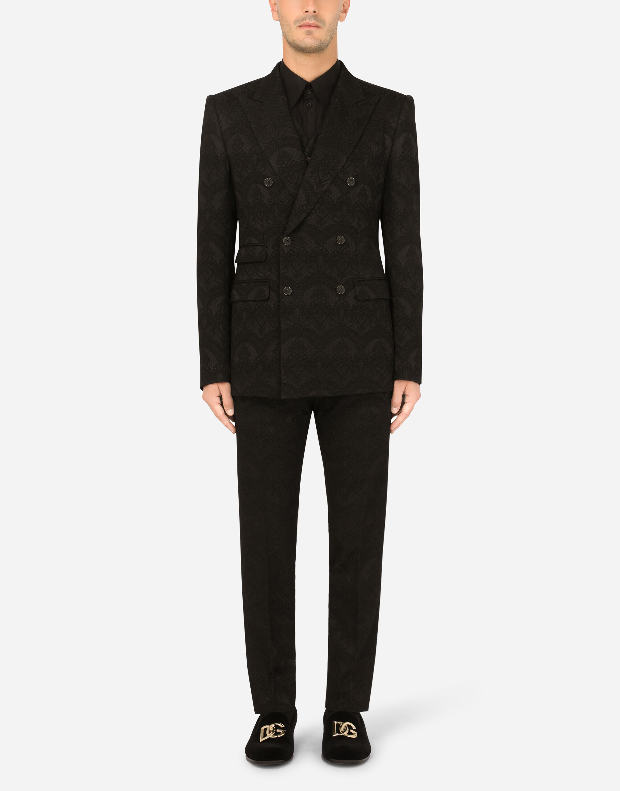 Double breasted Sicilia fit suit in stretch jacquard in Black for Men Dolce Gabbana US